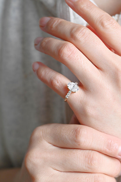 Solid Gold Oval Cut Moissanite Engagement Ring, Anniversary Gift Birthday Gift for Women Wife