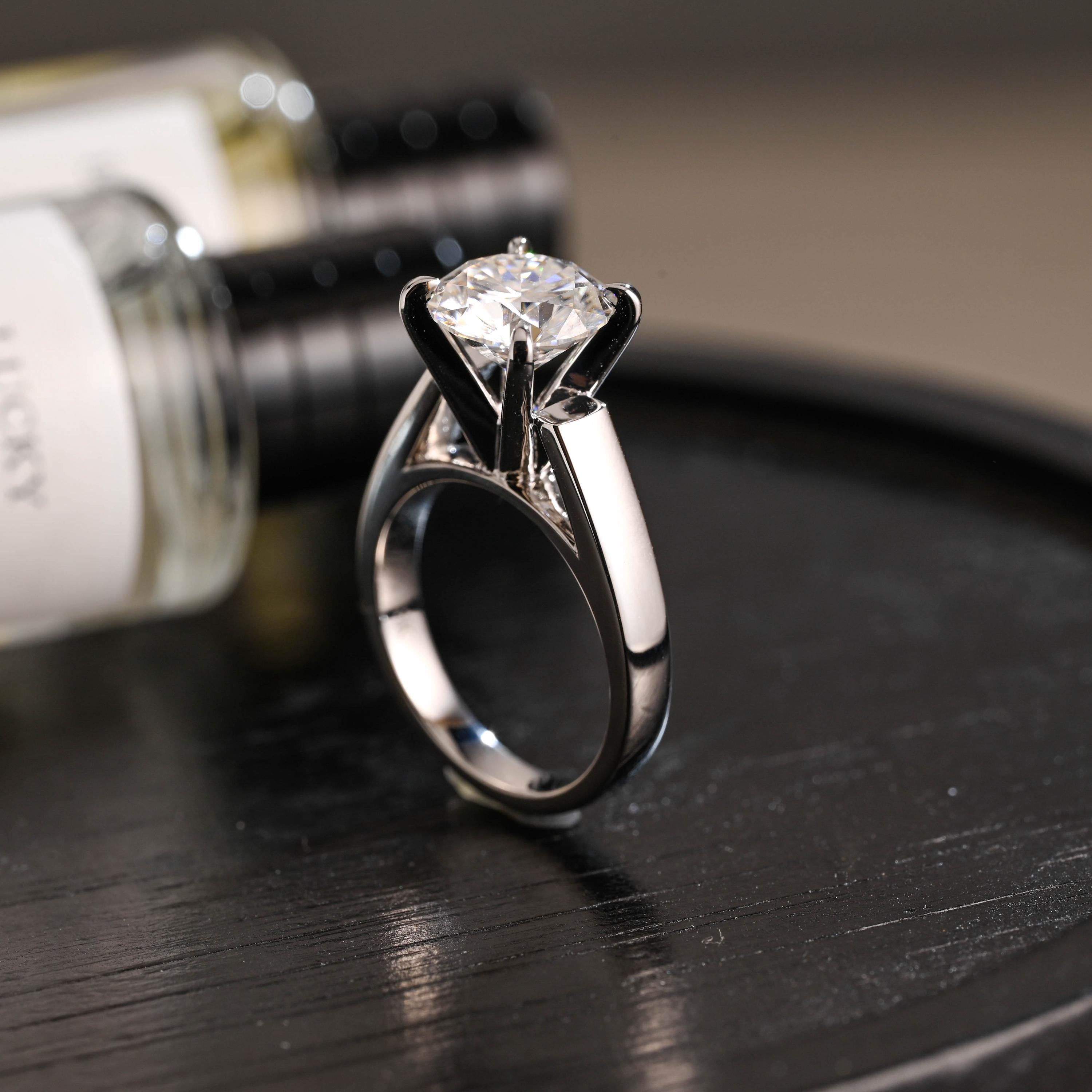 Solid Gold Round Cut Moissanite Engagement Ring, Proposal Ring, Birthday Gift for Women Wife