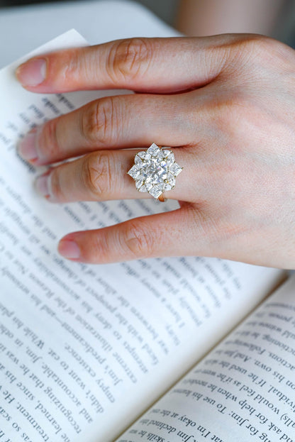 Solid Gold Cushion Cut Moissanite Engagement Ring, Halo Proposal Ring, Marquise Cut Promise Ring, Wedding Ring, Anniversary Gift for Women