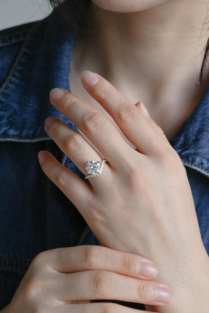 Solid Gold Round Cut Moissanite Sandwich Setting Engagement Ring, Wedding Ring