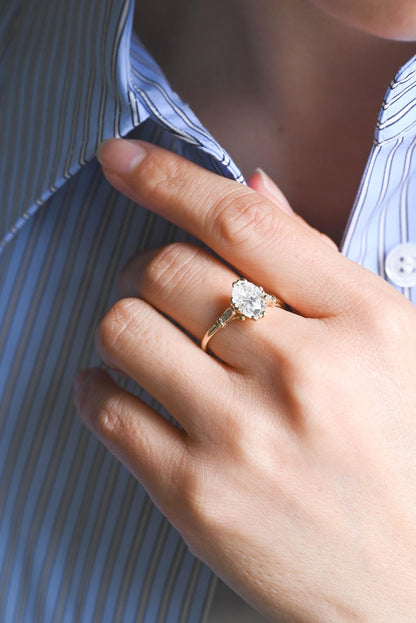 Solid Gold Oval Cut Moissanite Engagement Ring, Anniversary Gift Birthday Gift for Women Wife