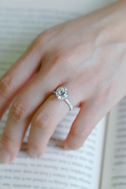 Solid Gold Tulip Setting Round Cut Moissanite Engagement Ring, Anniversary Gift Birthday Gift for Wife