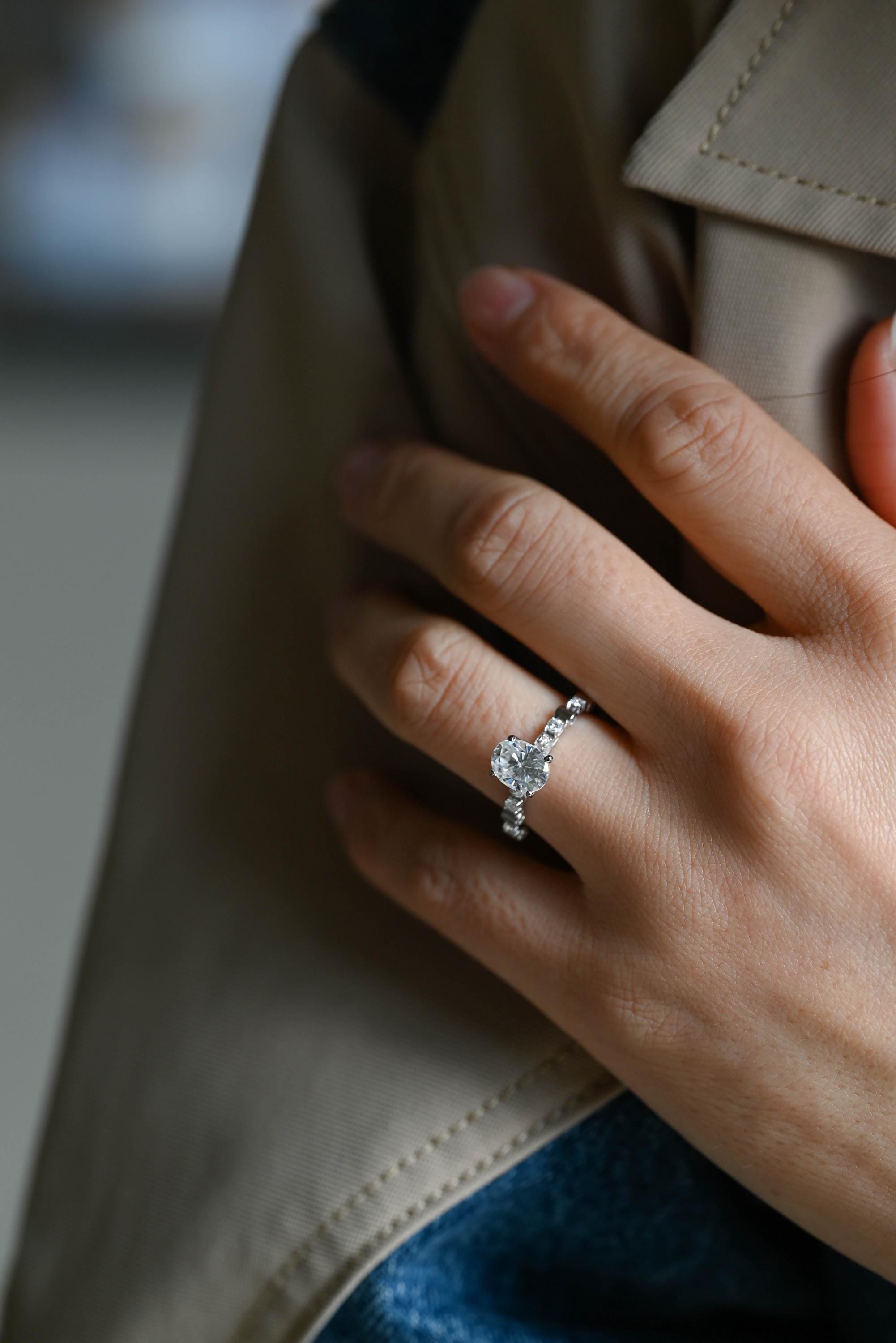 Solid Gold Oval Cut Moissanite Engagement Ring, Anniversary Gift Birthday Gift for Women Wife