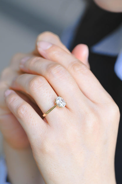 Hidden Halo Elongated Cushion Moissanite Engagement Ring, Solid Gold Proposal Ring, Promise Ring, Wedding Ring, Anniversary Gift for Women