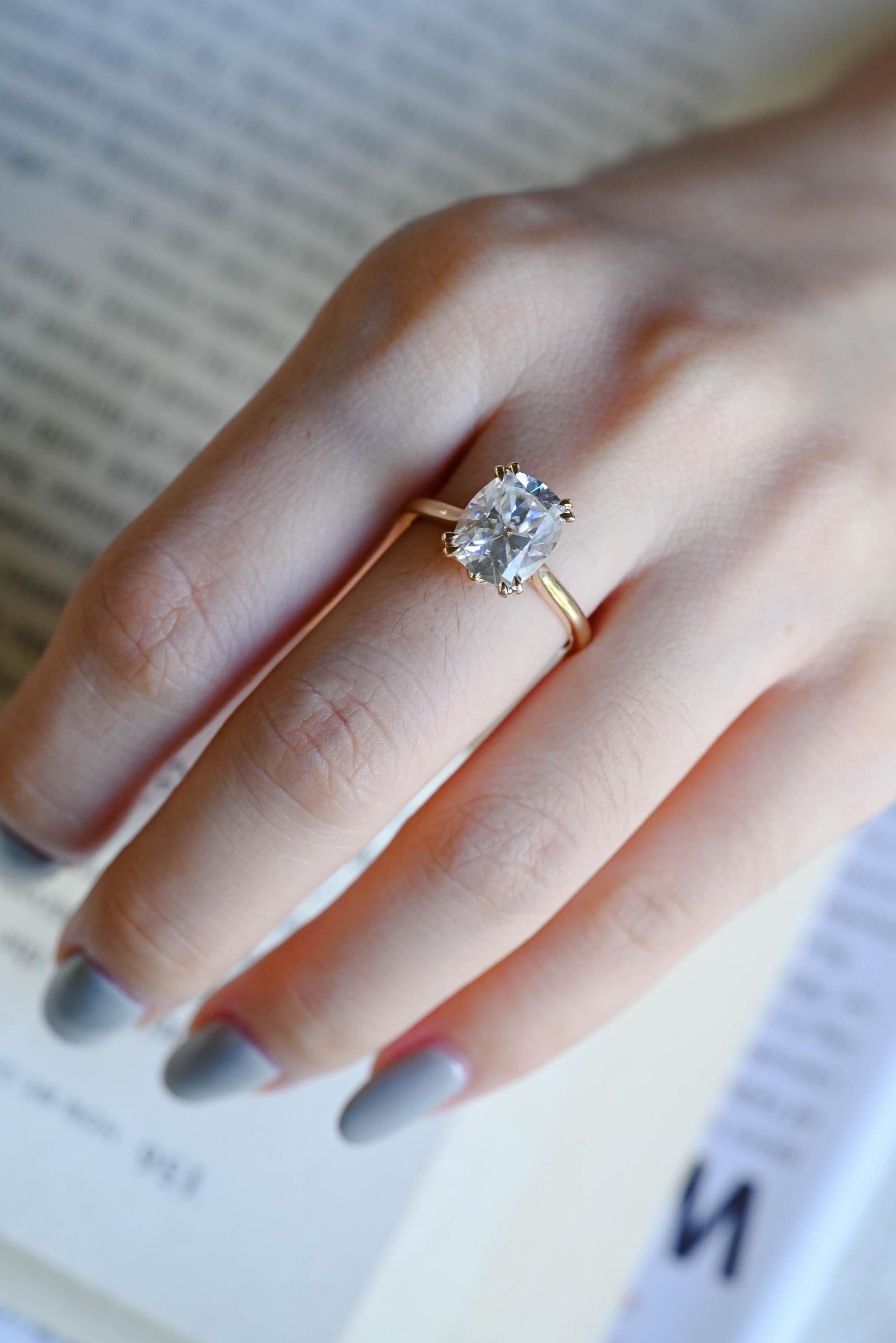 Old Mine Elongated Cushion Cut Moissanite Engagement Ring, Solid Gold Proposal Ring, Promise Ring, Wedding Ring, Anniversary Gift for Women