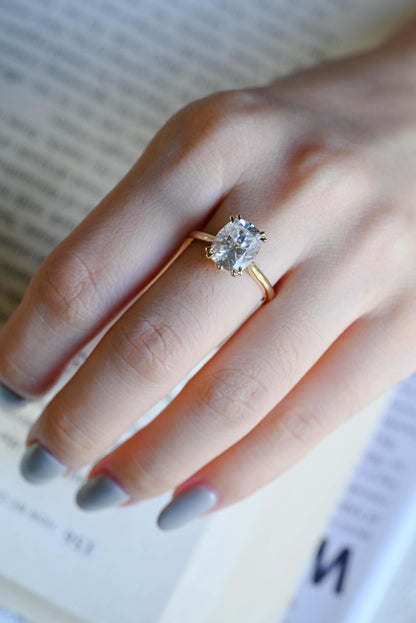 Old Mine Elongated Cushion Cut Moissanite Engagement Ring, Solid Gold Proposal Ring, Promise Ring, Wedding Ring, Anniversary Gift for Women