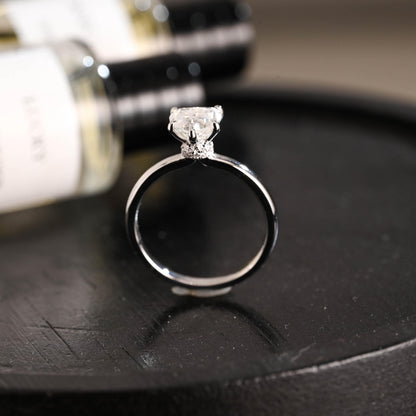 Solid Gold Heart Cut Moissanite Engagement Ring, Hidden Halo Proposal Ring, Promise Ring, Wedding Ring