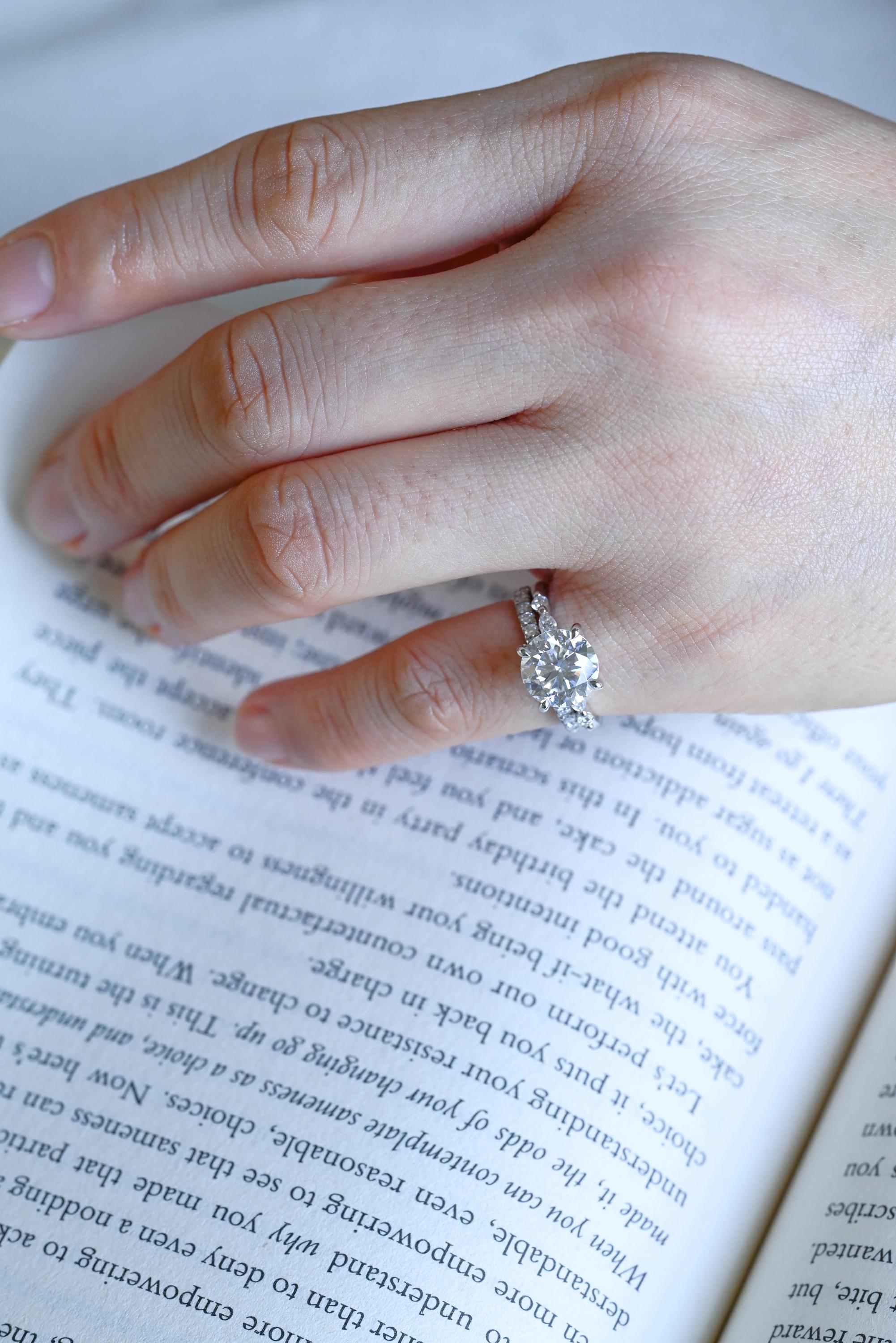 Solid Gold Round Moissanite Engagement Ring Set, Wedding Ring Set, Half Eternity Ring Bridal Set