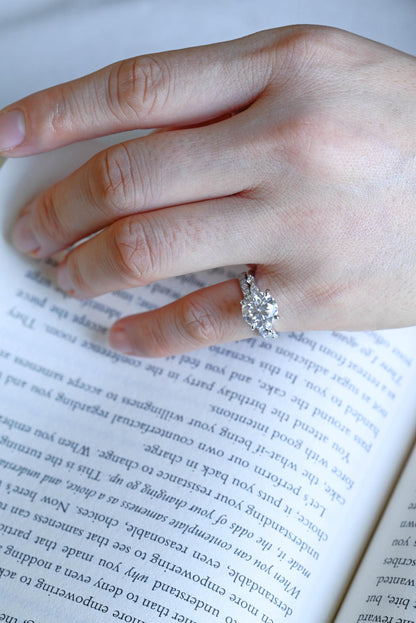 Solid Gold Round Moissanite Engagement Ring Set, Wedding Ring Set, Half Eternity Ring Bridal Set