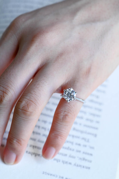 Solid Gold High Setting Round Moissanite Engagement Ring, Anniversary Gift Birthday Gift for Wife
