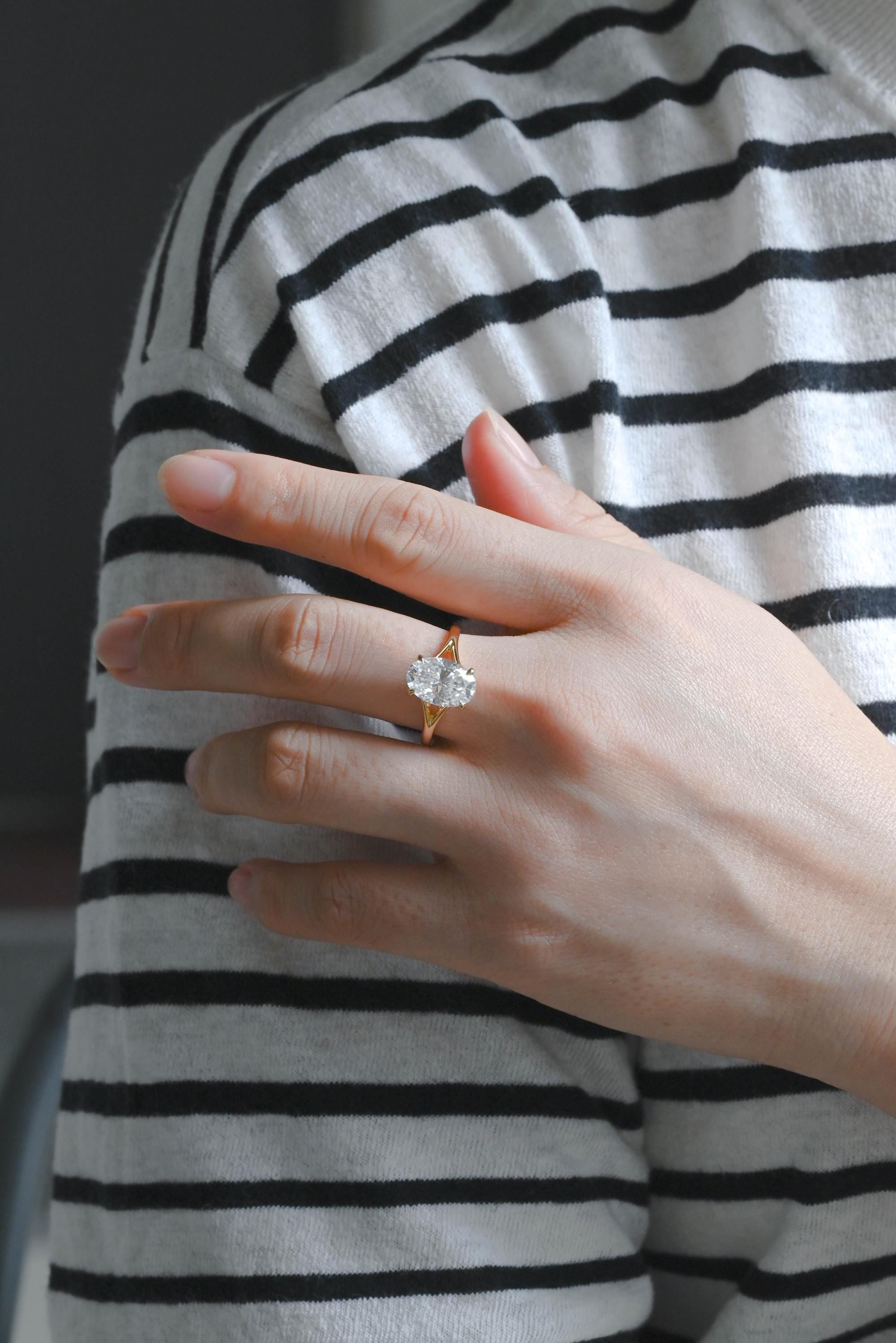 Solid Gold Solitaire Oval Cut Moissanite Engagement Ring, Anniversary Ring for Women