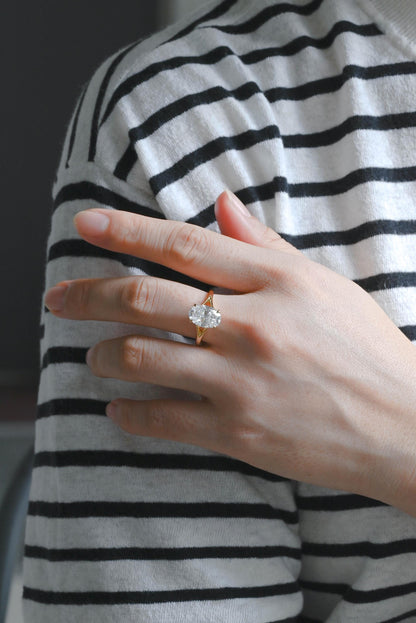 Solid Gold Solitaire Oval Cut Moissanite Engagement Ring, Anniversary Ring for Women