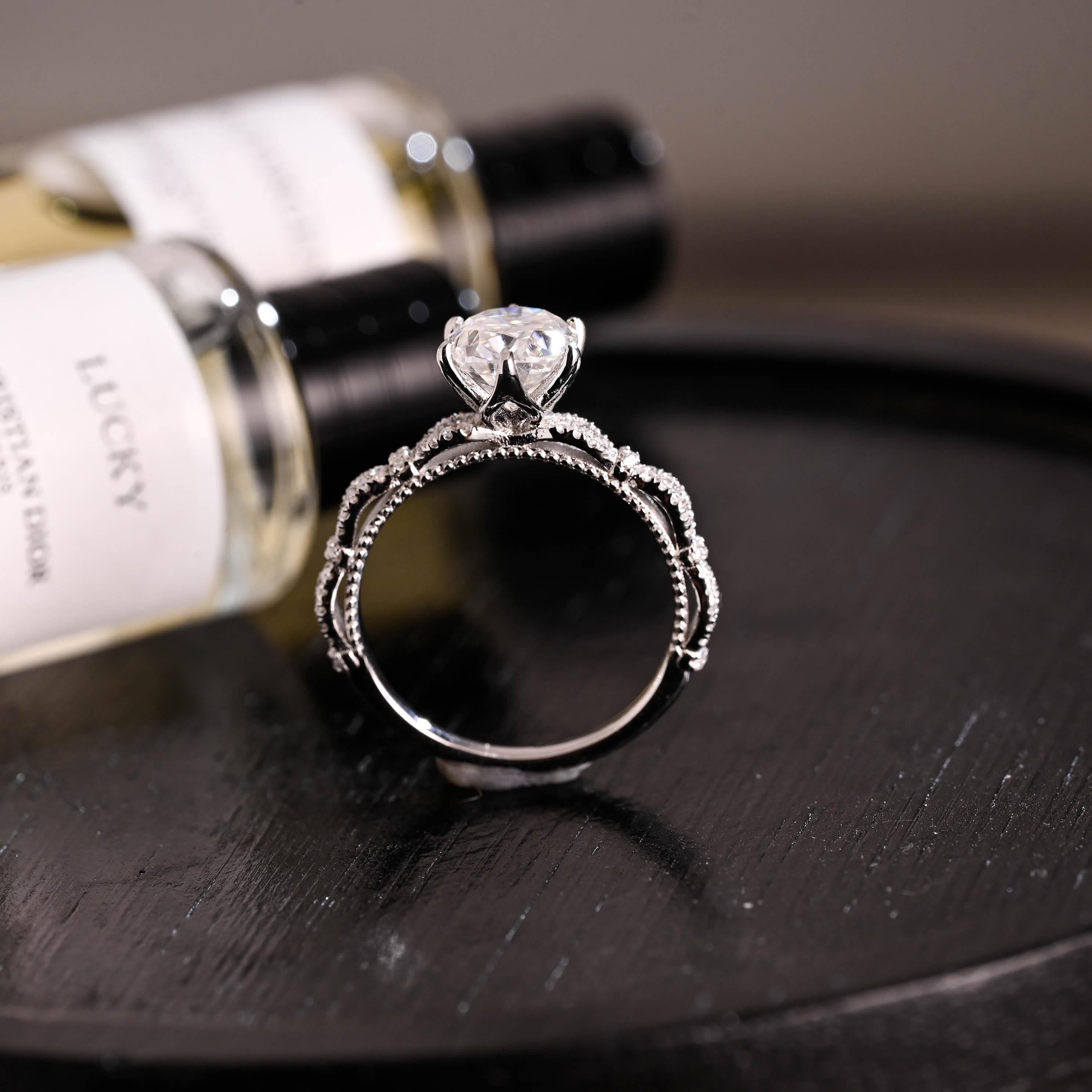 Solid Gold Oval Cut Moissanite Engagement Ring, Anniversary Gift Birthday Gift for Women Wife