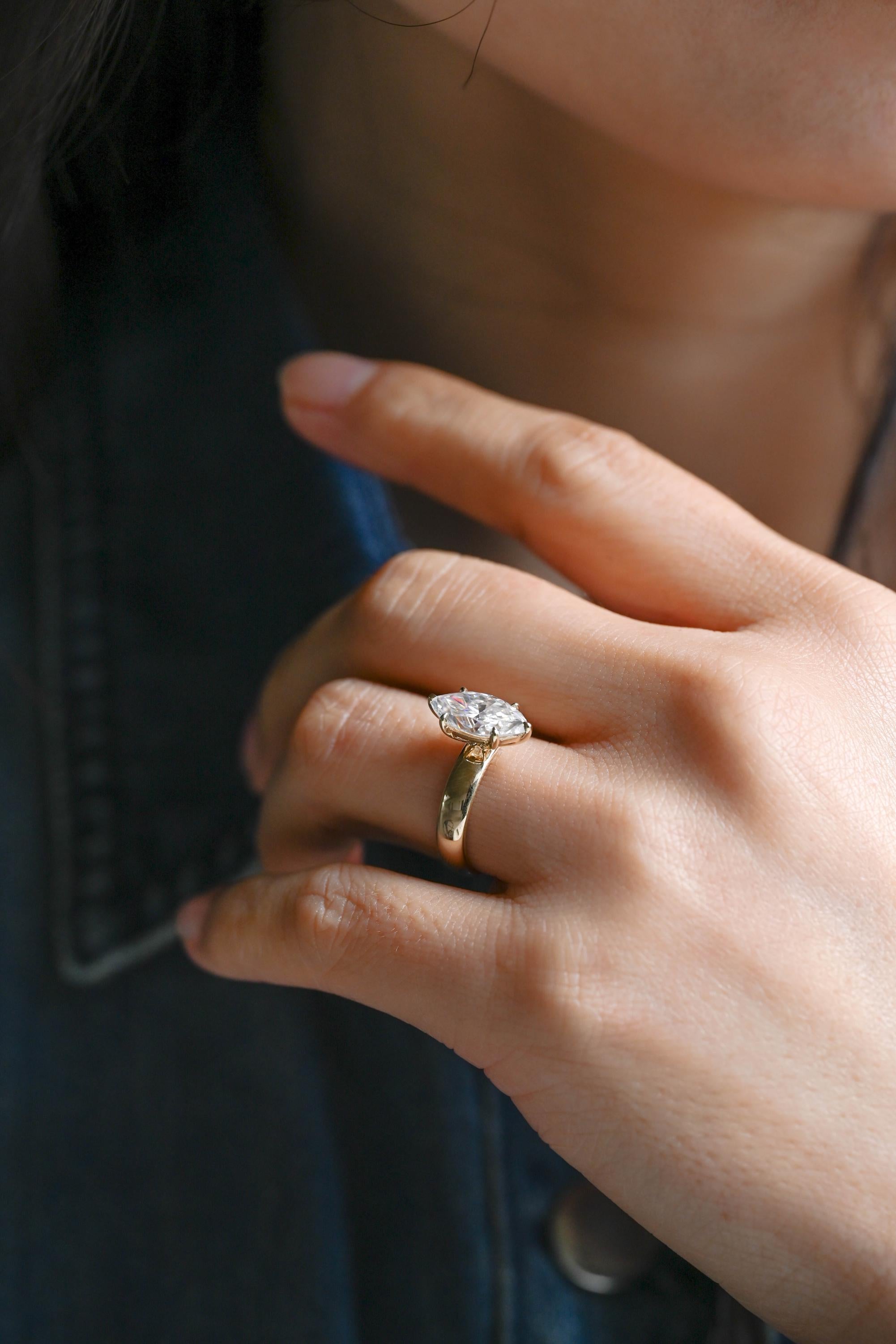 Solid Gold Marquise Moissanite Engagement Ring, 4mm Width Anniversary Ring