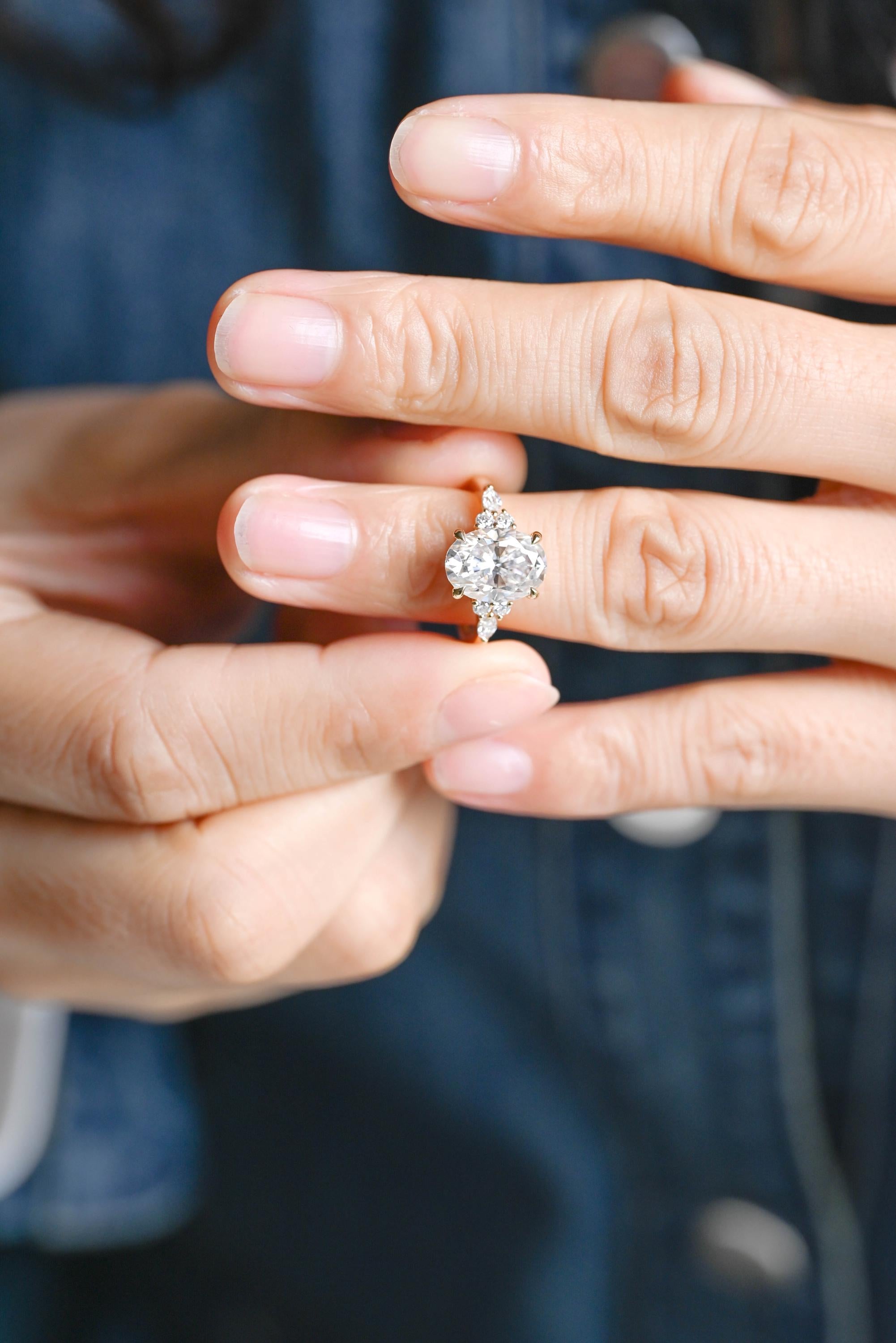 Solid Gold Oval Cut Moissanite Engagement Ring, Anniversary Gift for Women