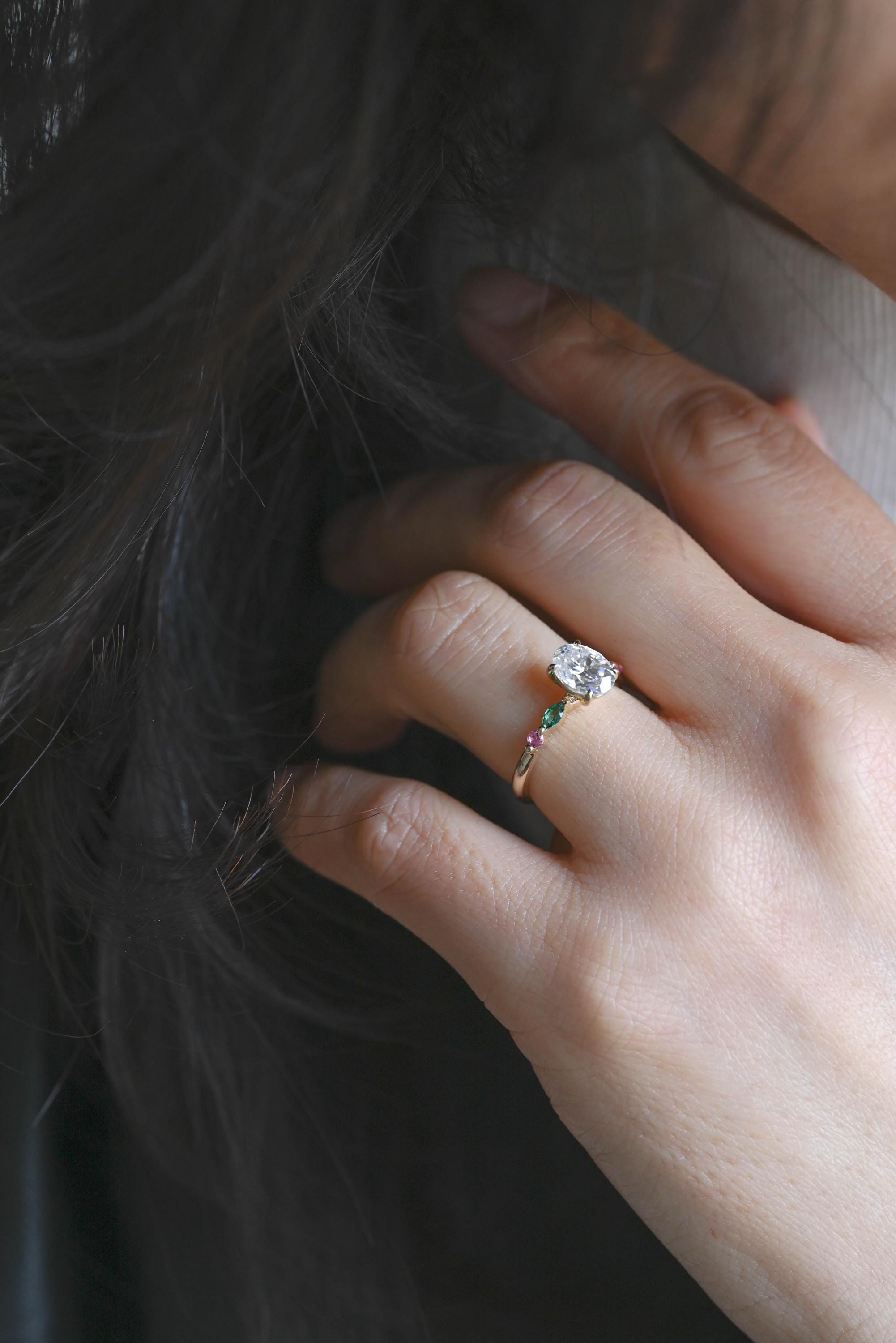Solid Gold Oval Cut Moissanite Engagement Ring, Anniversary Gift for Women
