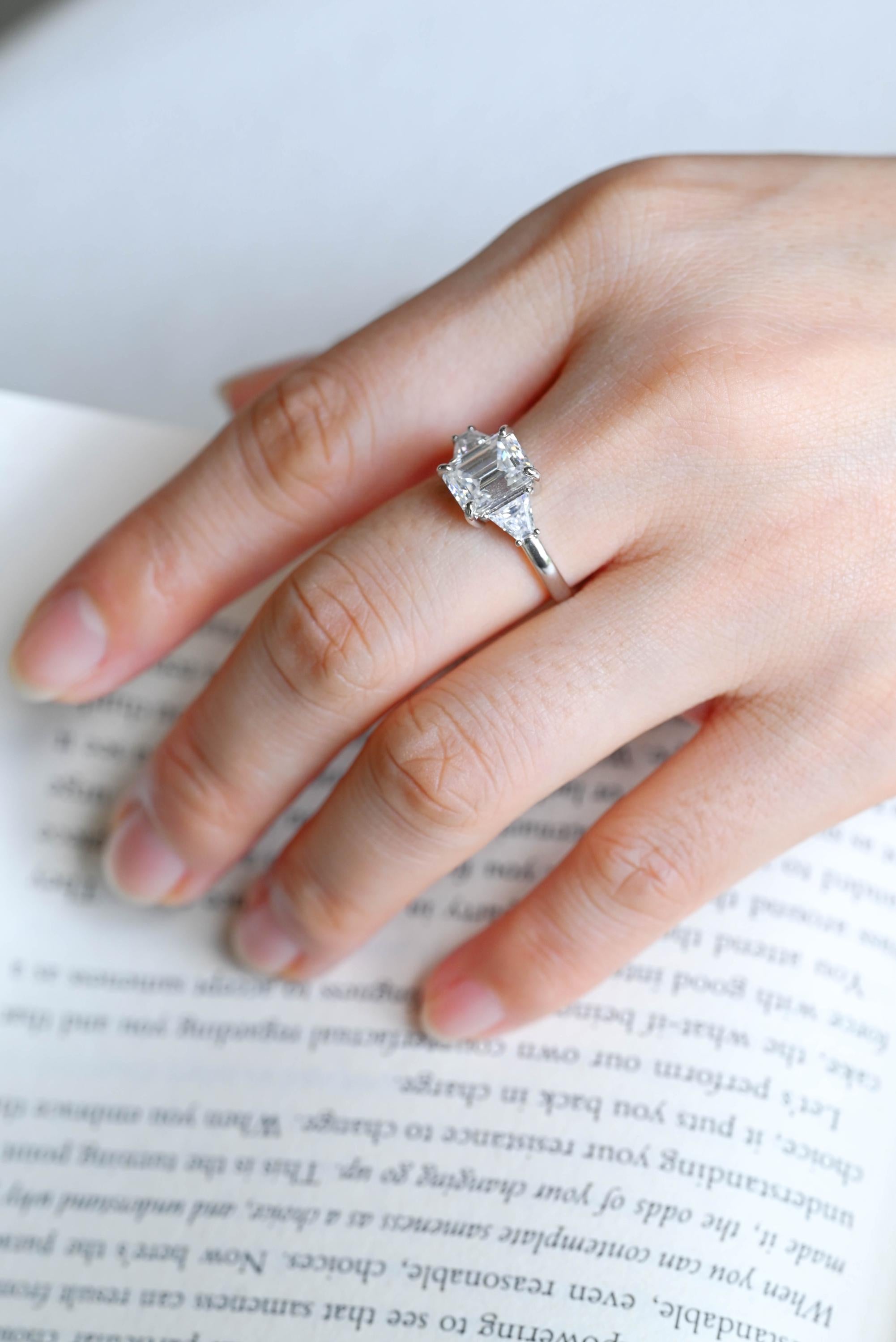 Solid Gold Emerald Cut Moissanite Engagement Ring, Proposal Ring, Promise Ring, Wedding Ring, Anniversary Gift Birthday Gift for Women Wife
