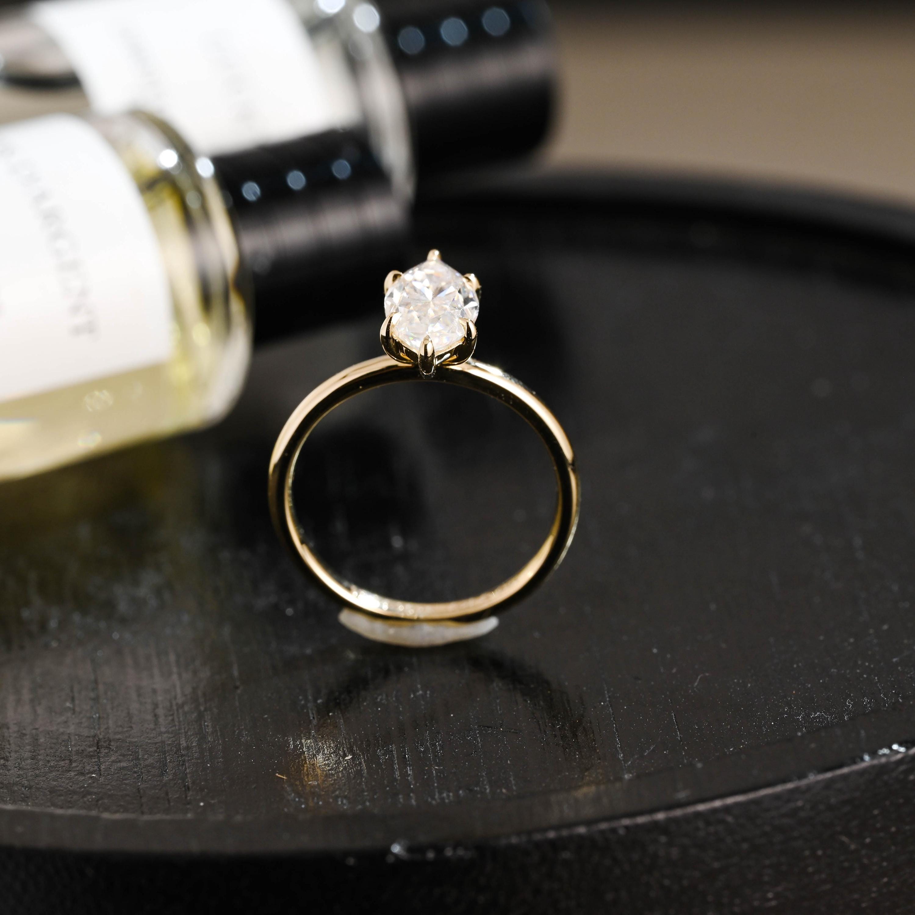 Solid Gold Marquise Cut Moissanite Engagement Ring, Anniversary Ring