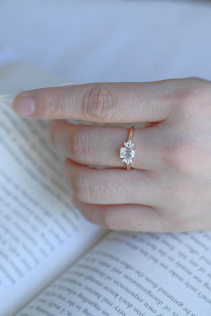 Solid Gold Emerald Cut Moissanite Engagement Ring, Proposal Ring, Promise Ring, Wedding Ring, Anniversary Gift Birthday Gift for Women