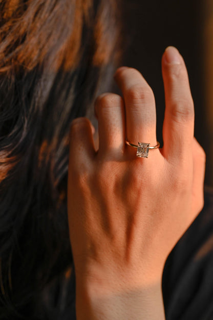 Solid Gold Solitaire Emerald Cut Moissanite Engagement Ring, Moissanite Promise Ring