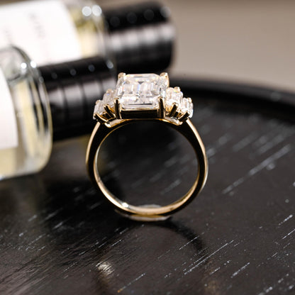 Solid Gold Emerald Cut Moissanite Engagement Ring, Proposal Ring, Promise Ring, Wedding Ring, Anniversary Gift Birthday Gift for Women