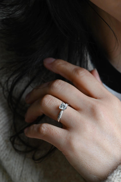 Solid Gold Heart Cut Moissanite Engagement Ring, Pave BandWedding Ring