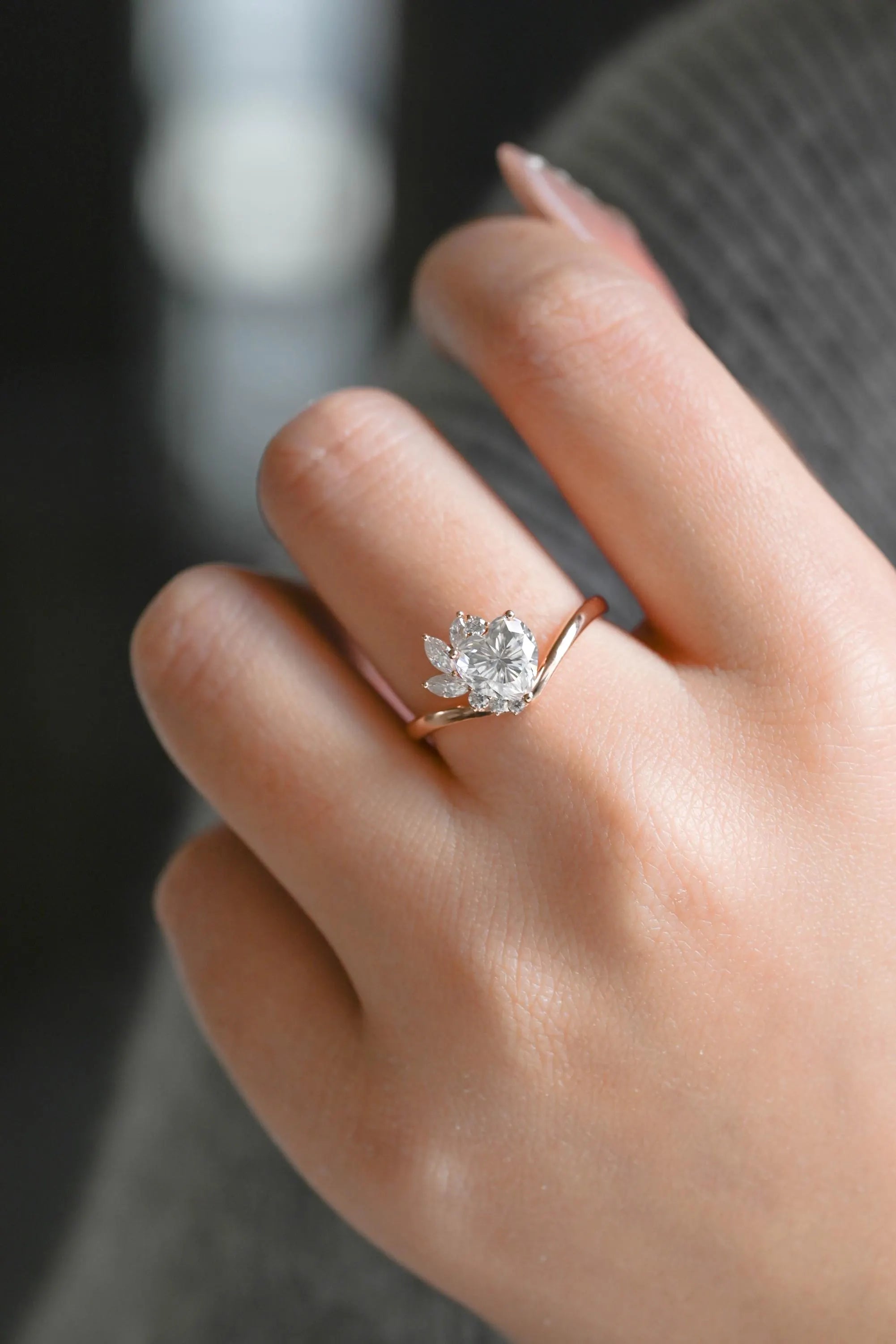 Solid Gold Heart Moissanite Engagement Ring, Marquise Promise Ring, Anniversary Gift Birthday Gift for Women