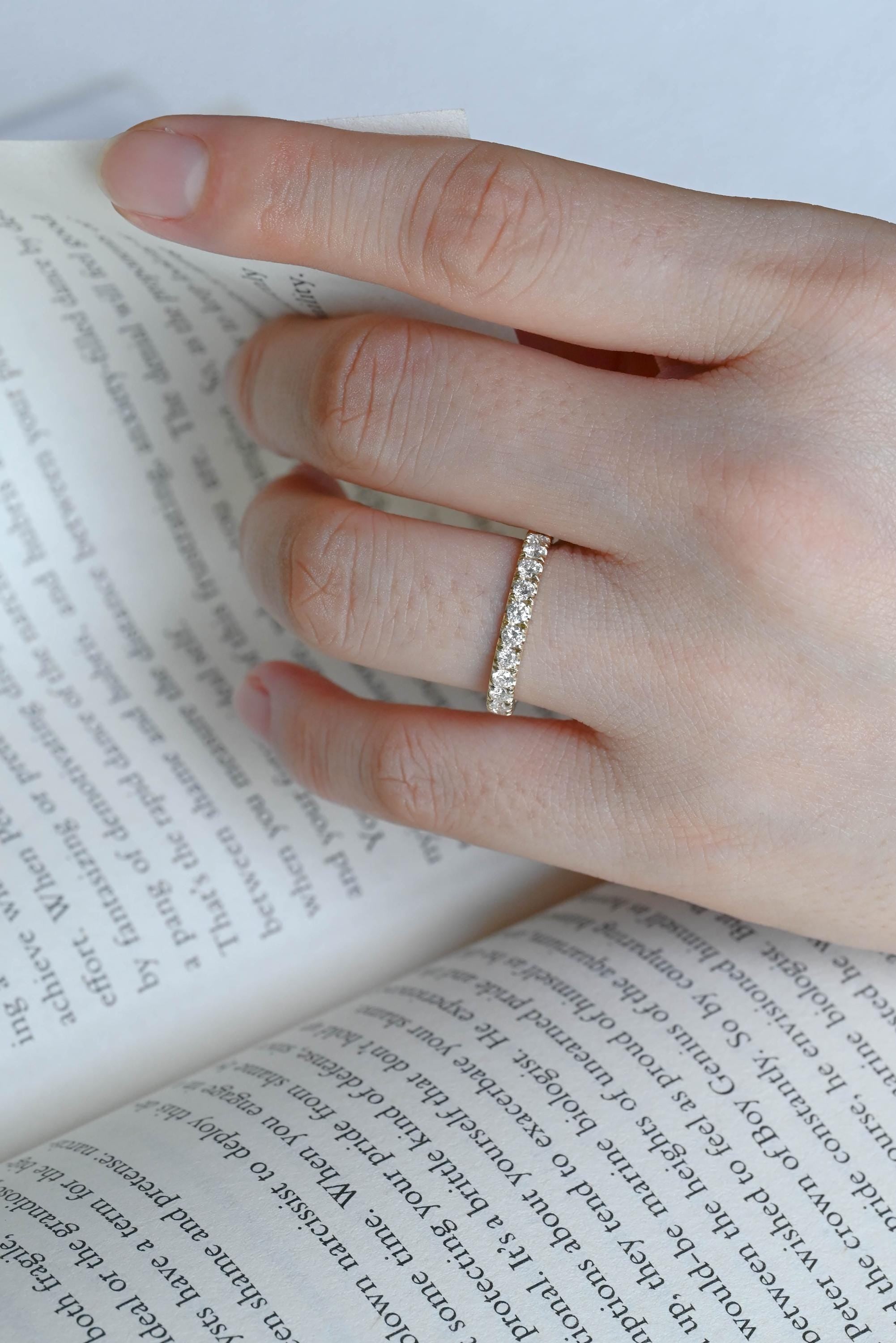 Solid Gold 3mm Round Cut Moissanite Wedding Band, Anniversary Ring