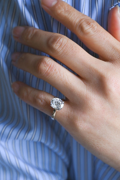 Solid Gold Two Tone Oval Cut Moissanite Engagement Ring, Anniversary Gift for Women