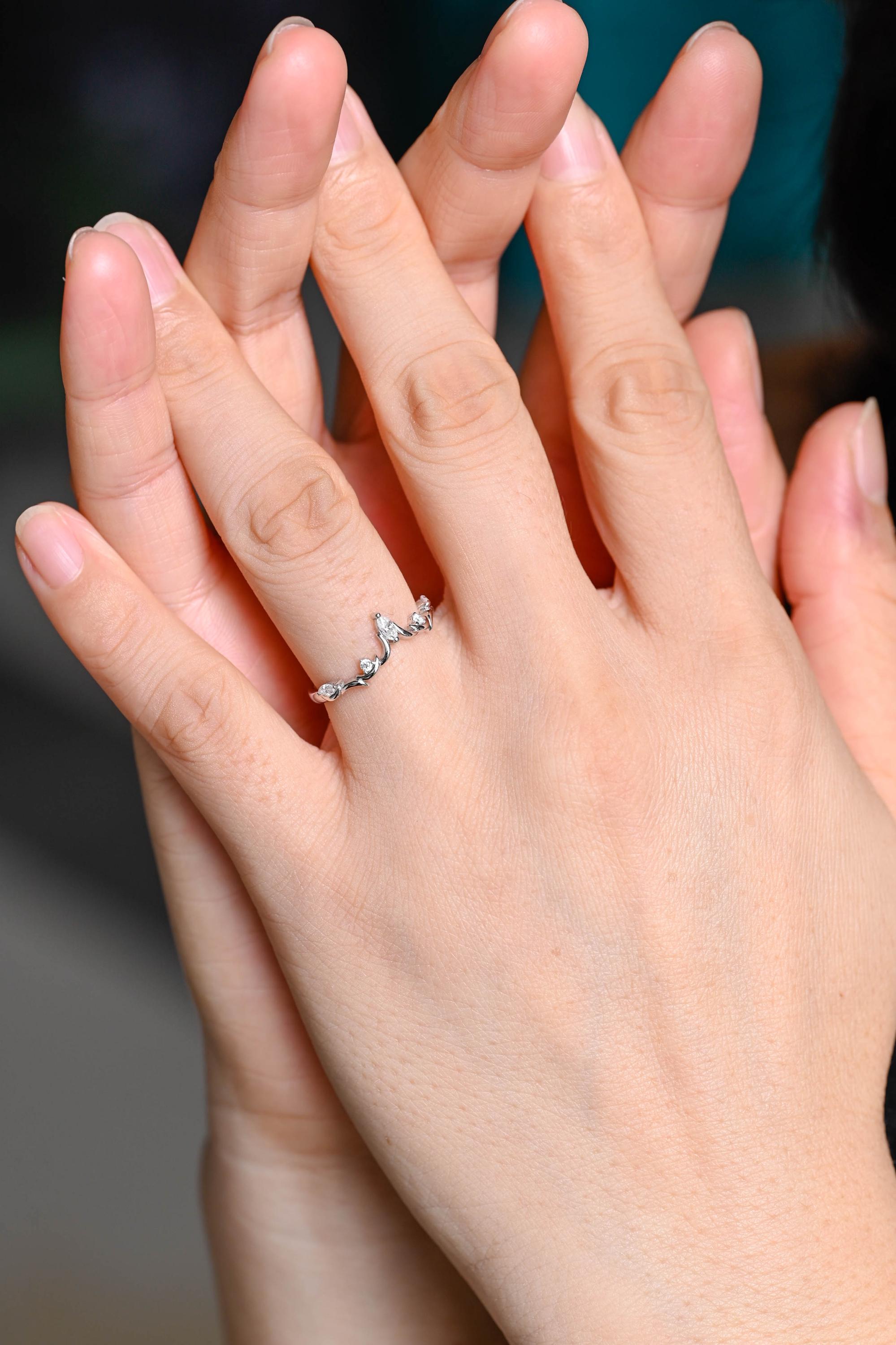 Solid Gold Marquise Moissanite Wedding Band, Anniversary Ring