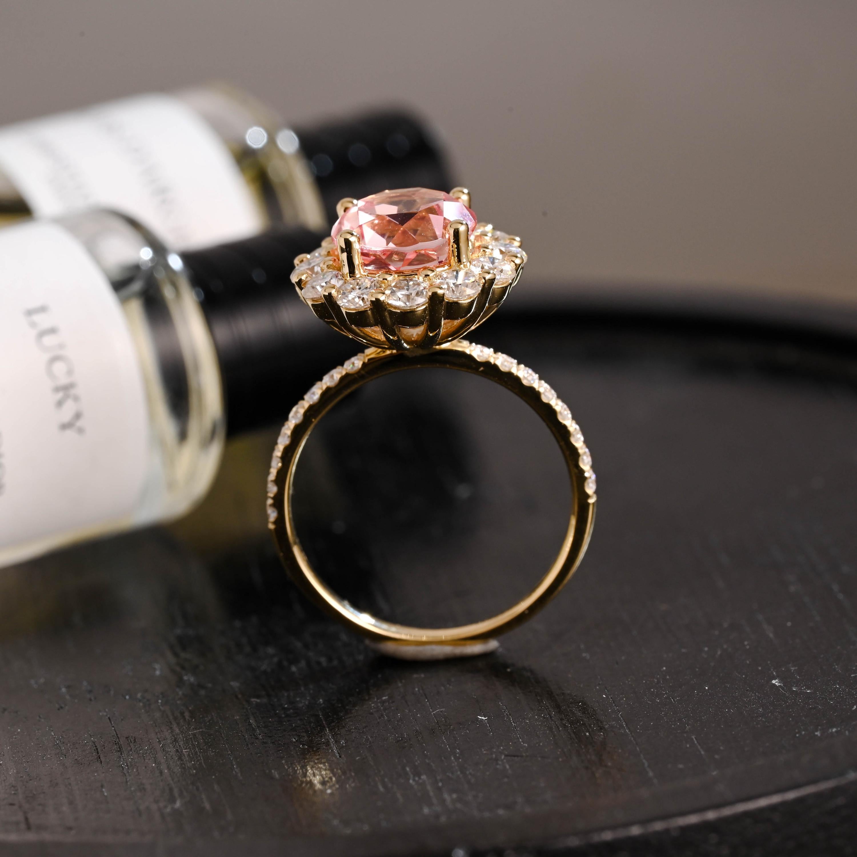 Solid Gold Round Cut Pink Sapphire Engagement Ring, Anniversary Gift Birthday Gift for Women Wife