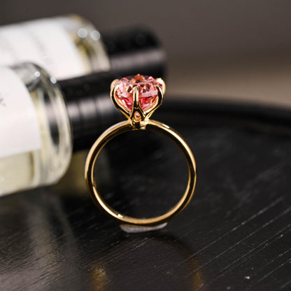 Solid Gold Oval Cut Lab Grown Pink Sapphire Engagement Ring, Nature Inspired Ring