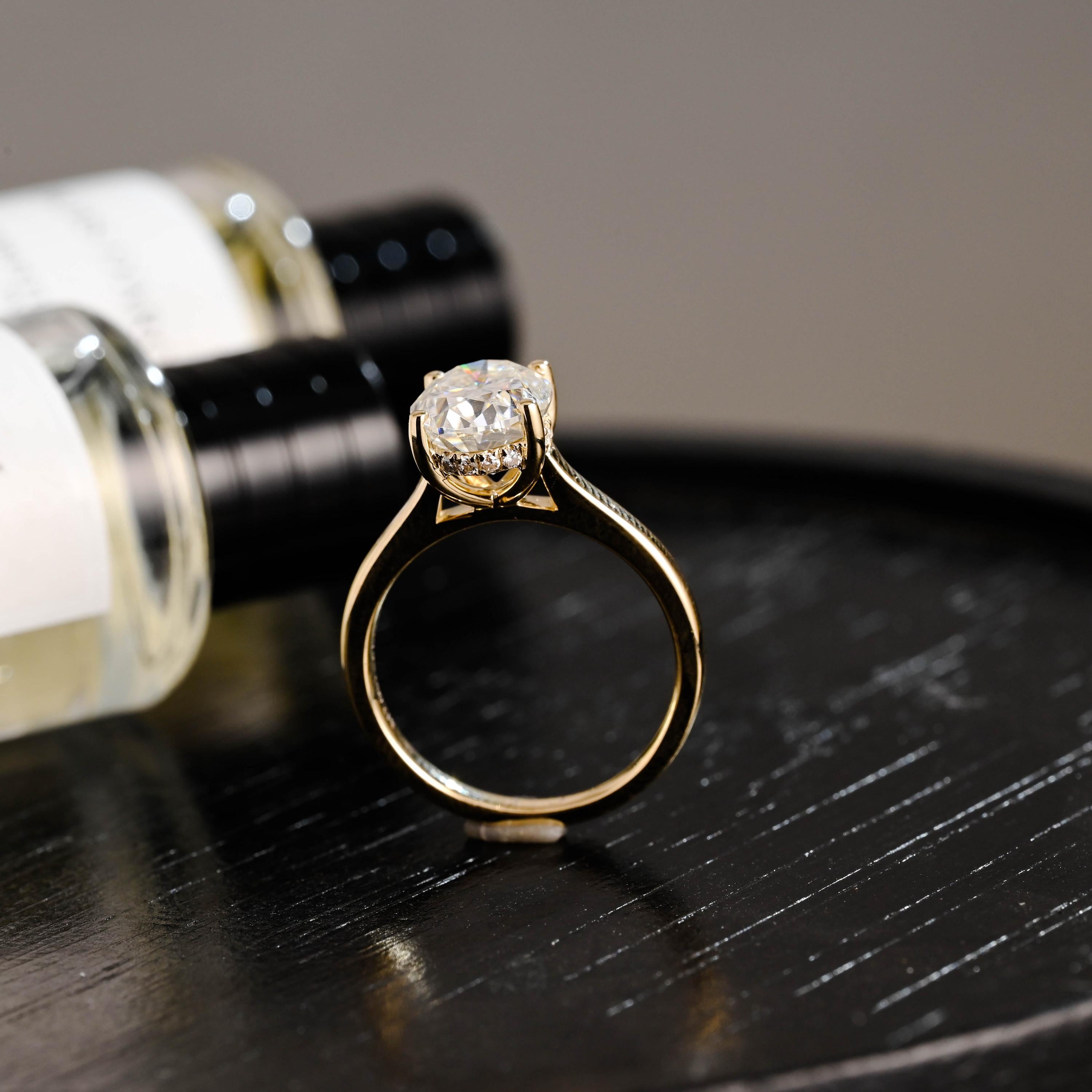 Solid Gold Oval Cut Moissanite Engagement Ring, Anniversary Gift Birthday Gift for Women Wife
