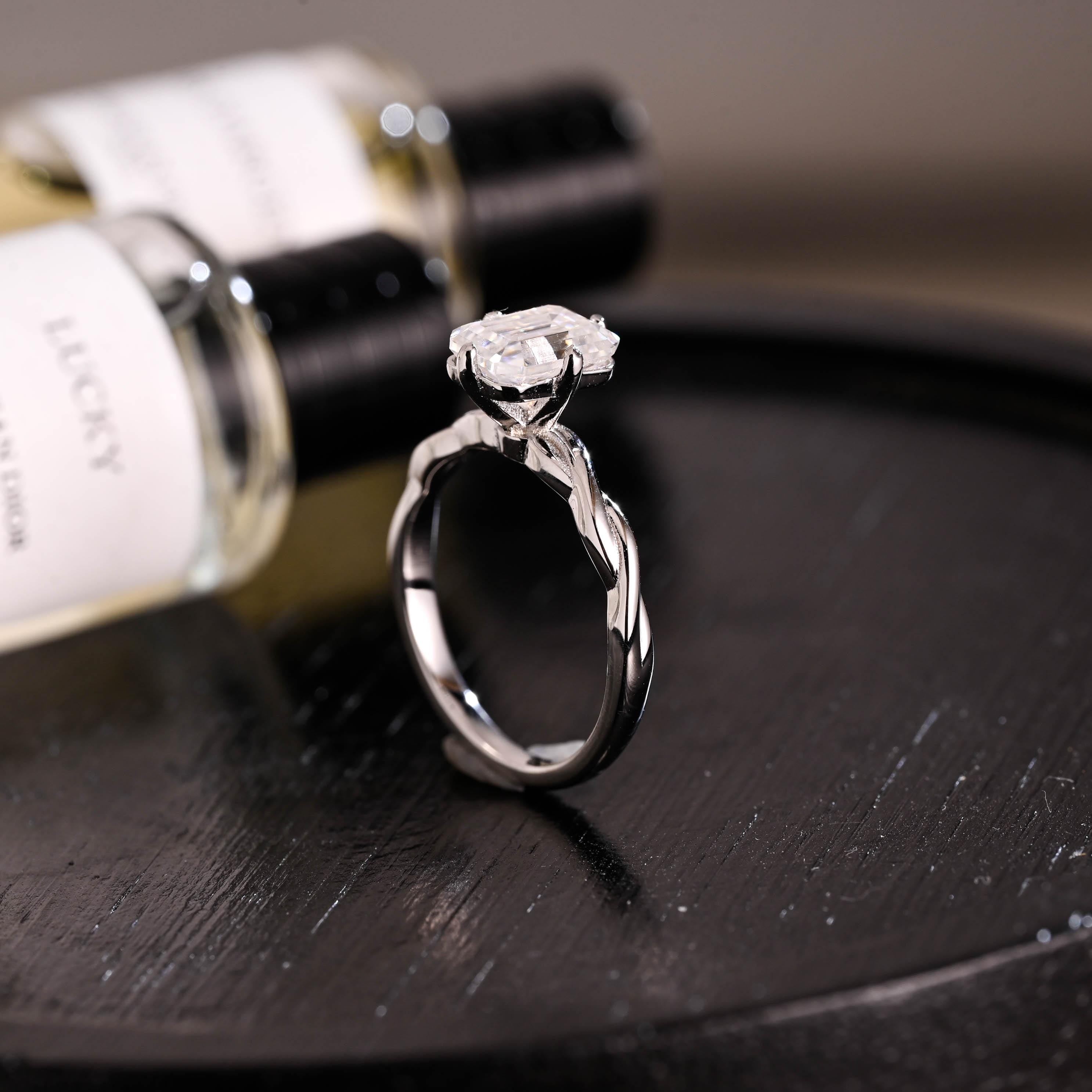 Solid Gold Emerald Cut Moissanite Engagement Ring, Proposal Ring, Promise Ring, Wedding Ring, Anniversary Gift Birthday Gift for Women Wife