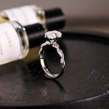 Solid Gold Emerald Cut Moissanite Engagement Ring, Proposal Ring, Promise Ring, Wedding Ring, Anniversary Gift Birthday Gift for Women Wife