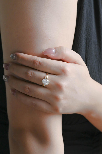 Solid Gold Oval Cut Moissanite Engagement Ring, ByPass Proposal Ring