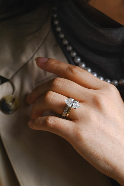 Beaded Marquise Moissanite Solid Gold Engagement Ring, Vintage Style Ring