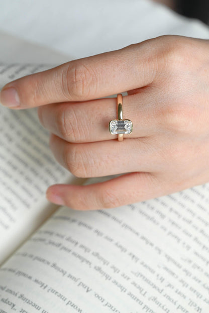 Solid Gold Emerald Cut Moissanite Engagement Ring, Proposal Ring, Promise Ring, Wedding Ring, Anniversary Gift Birthday Gift for Women Wife
