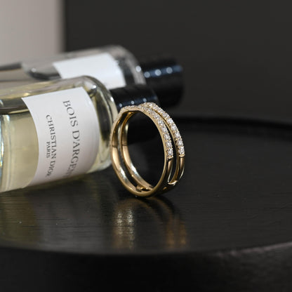 Solid Gold Round Cut Moissanite Wedding Band, Enhancer Matching Ring