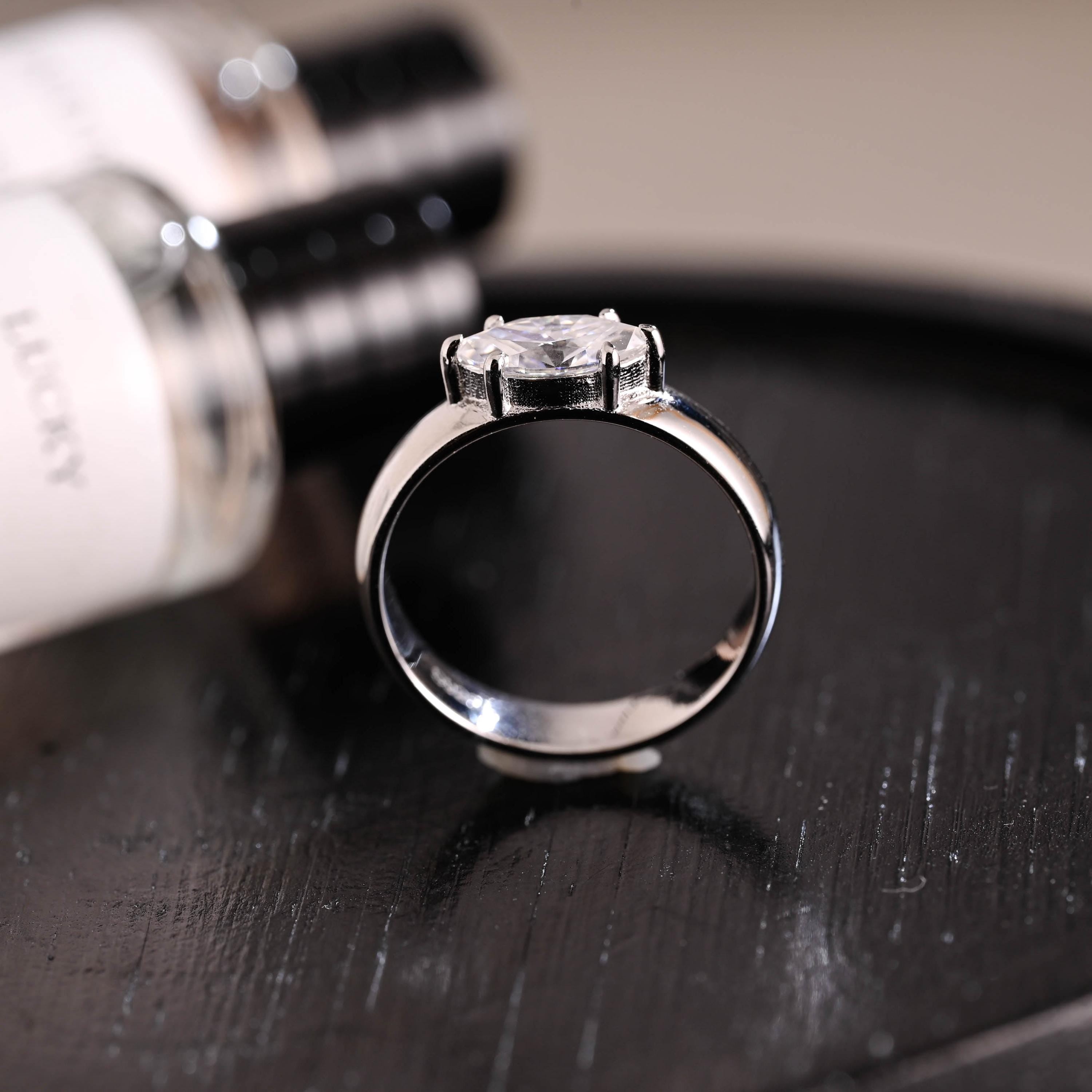 Solid Gold Marquise Moissanite Engagement Ring, 4.5mm Width Anniversary Ring