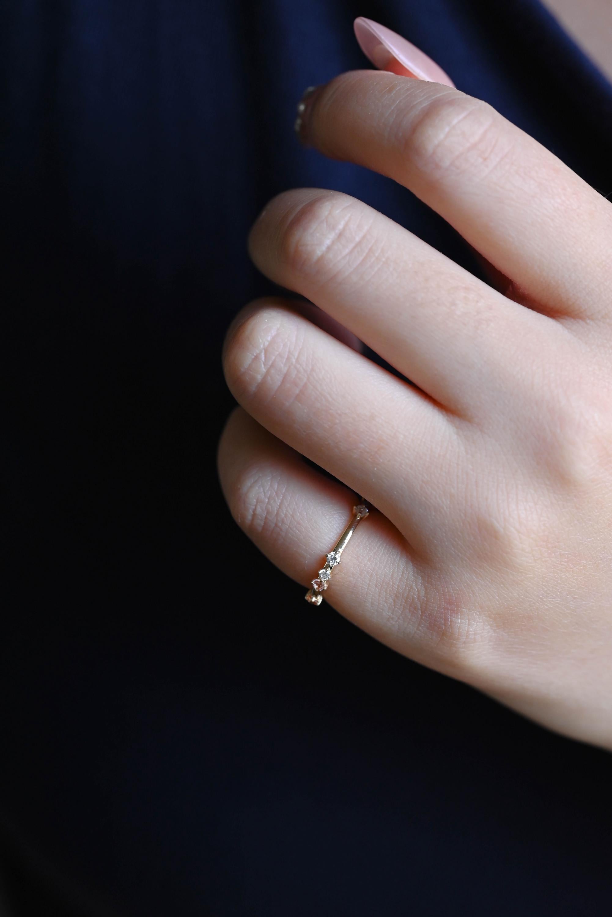 Solid Gold Moissanite Wedding Band, Pink Blue Orange Ring