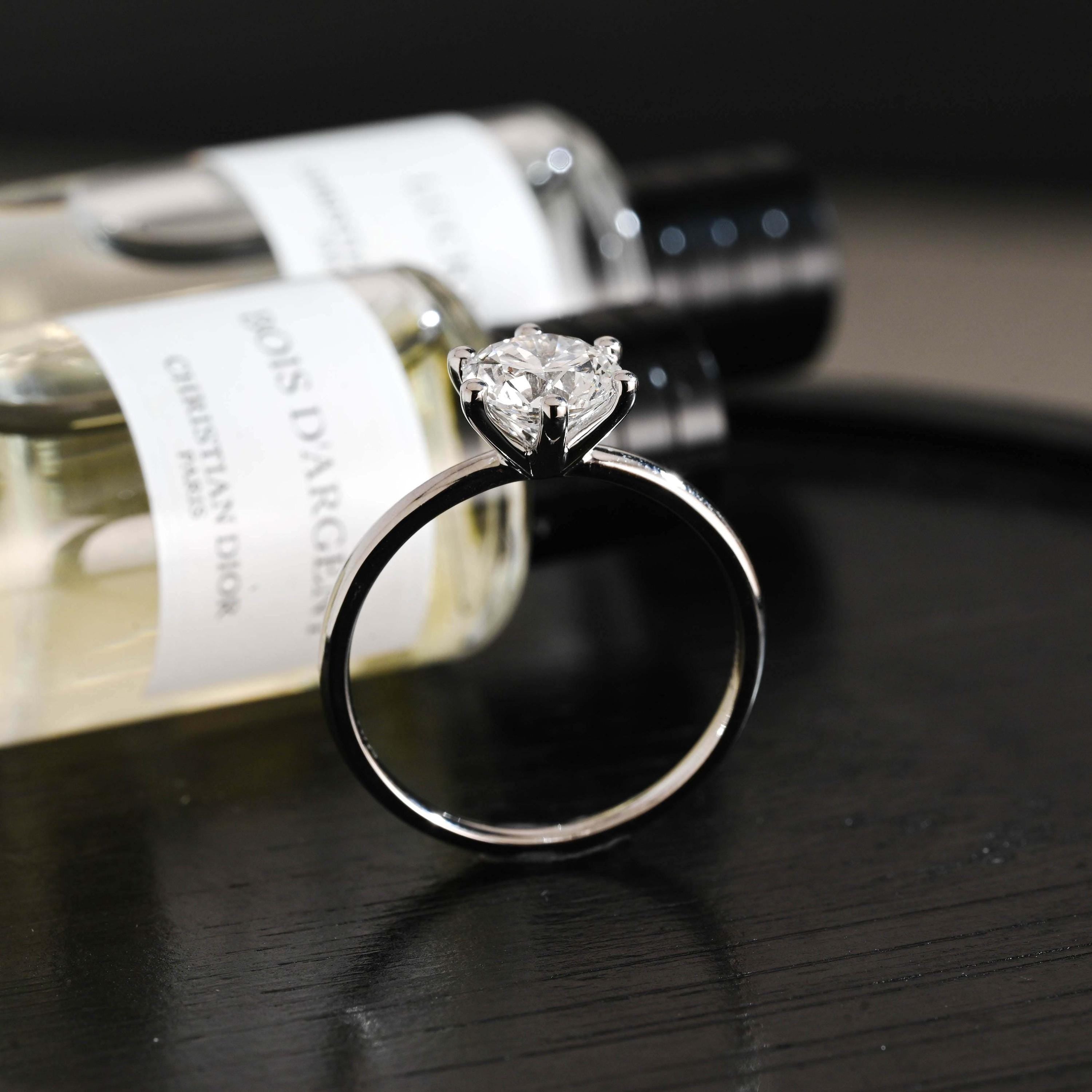Solid Gold Solitaire Round Cut Moissanite Engagement Ring, Wedding Ring