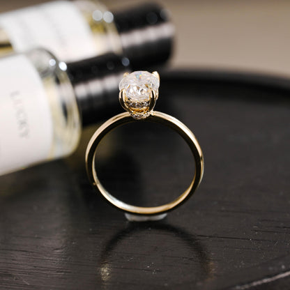 Solid Gold Oval Cut Moissanite Engagement Ring, Anniversary Gift Birthday Gift for Women Wife