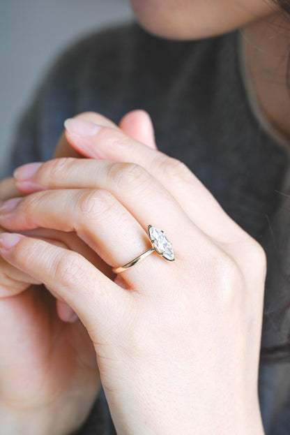 Tulip Marquise Moissanite Engagement Ring, Solid Gold Promise Ring