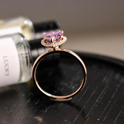 Heart Cut Pink Moissanite Engagement Ring, Unique Halo Heart Cut Wedding Ring