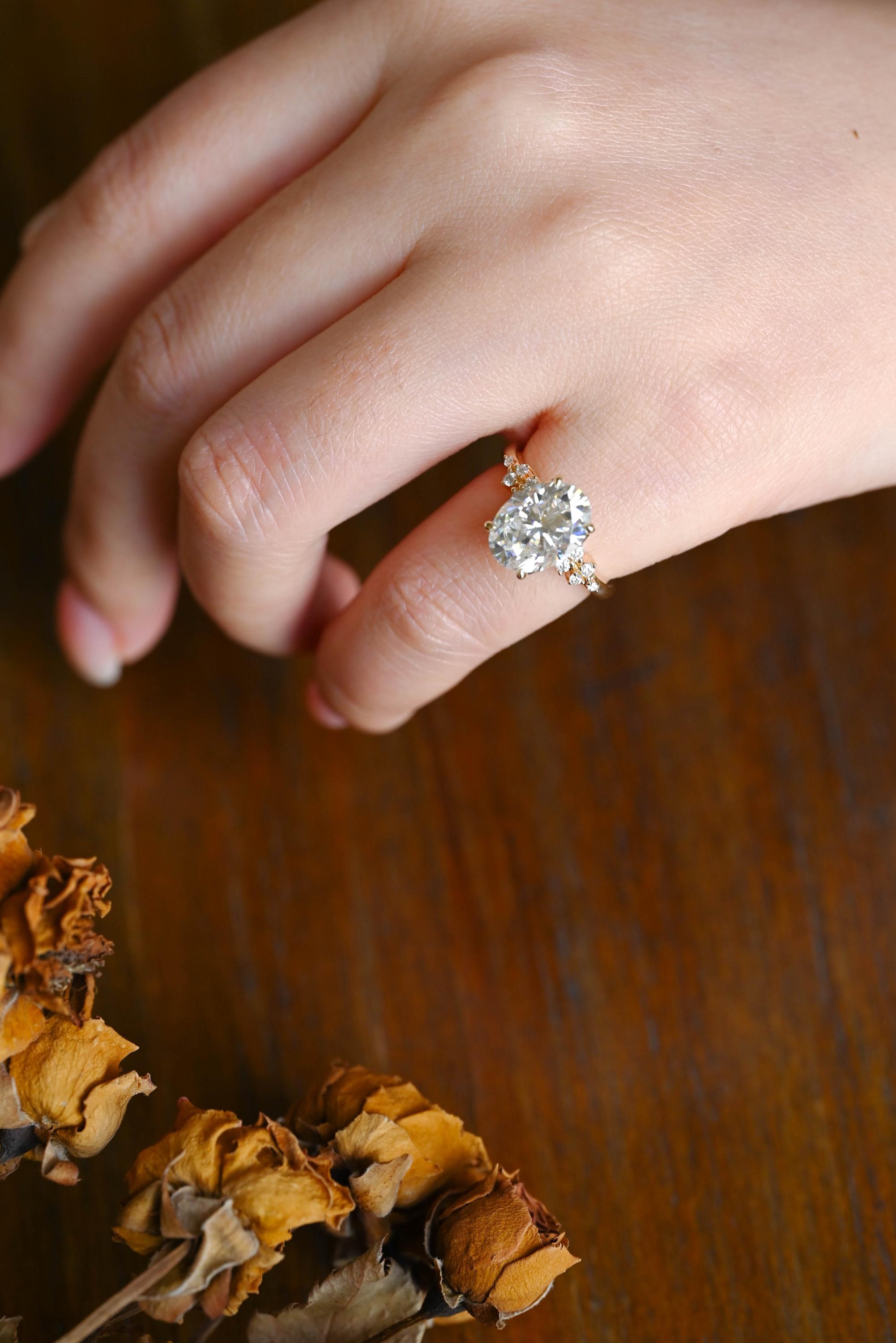 Solid Gold Oval Cut Moissanite Engagement Ring, Anniversary Gift Birthday Gift for Women Wife