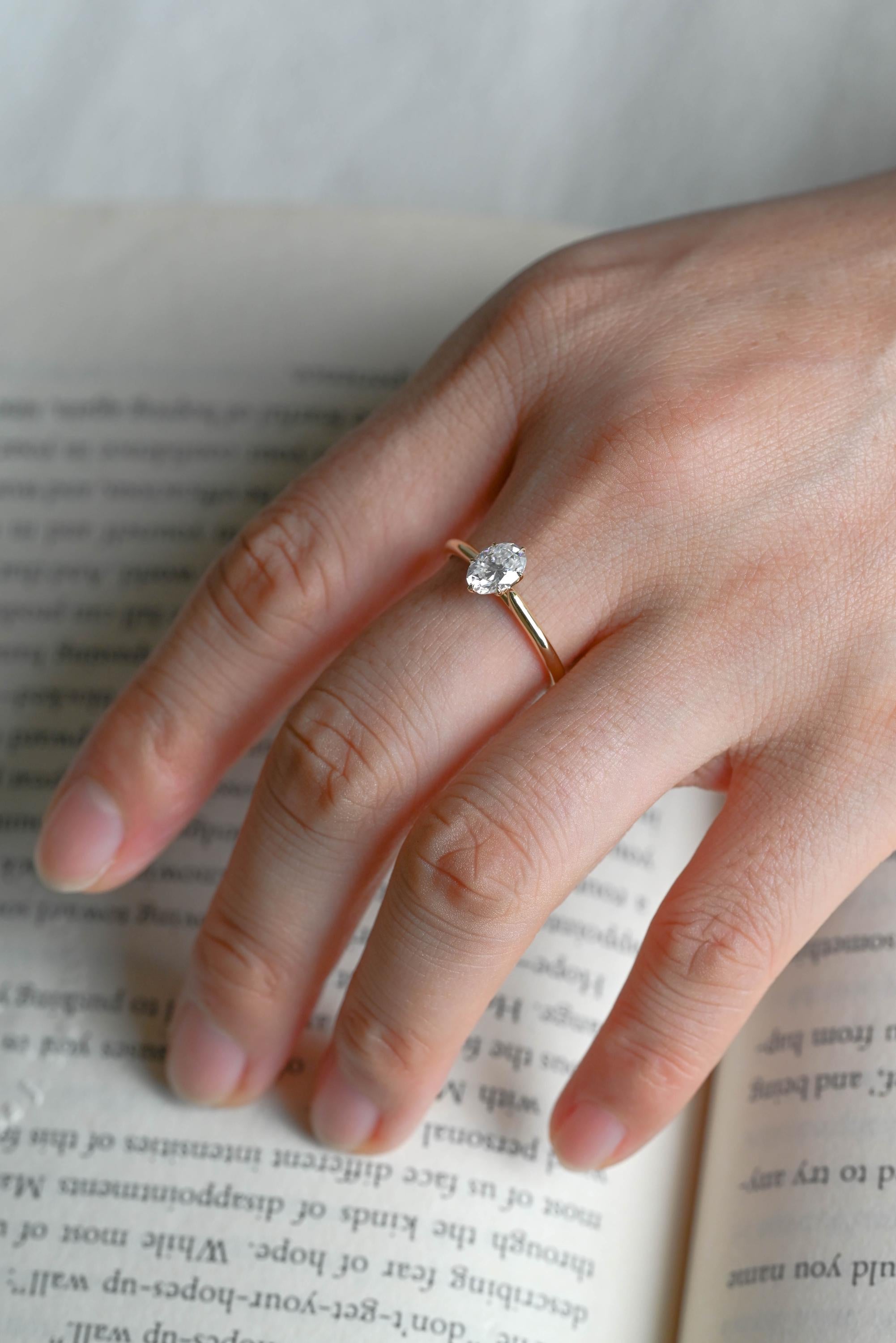 Solid Gold Oval Cut Moissanite Engagement Ring, Tulip Proposal Ring