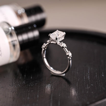 Solid Gold Hidden Halo Emerald Cut Moissanite Engagement Ring, Proposal Ring, Promise Ring, Wedding Ring, Anniversary Gift for Women Wife
