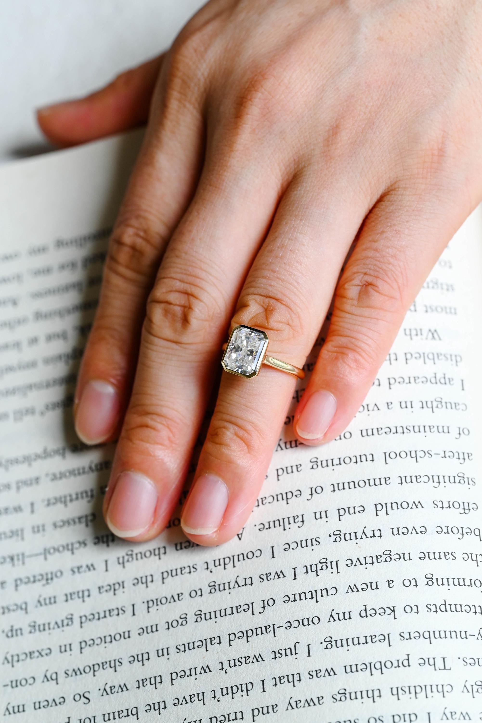 Solid Gold Radiant Cut Moissanite Engagement Ring, Anniversary Gift Birthday Gift for Women Wife