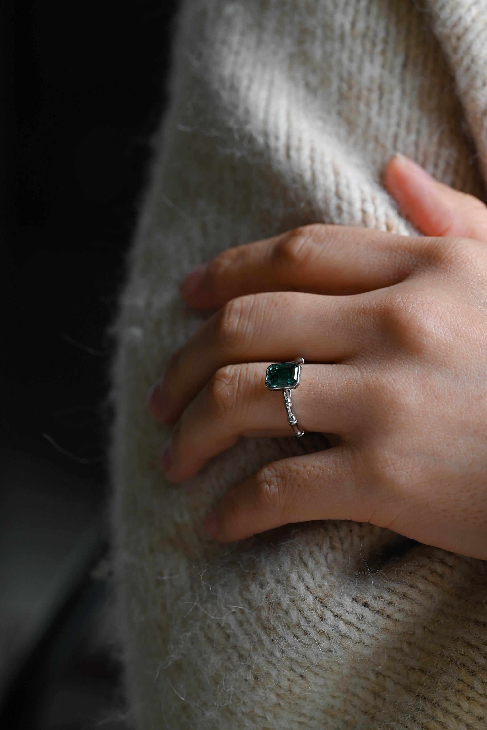 Solid Gold Lab Grown Emerald Engagement Ring, Promise Ring, Wedding Ring, Anniversary Gift Birthday Gift Valentine's Day Gift for Women Wife